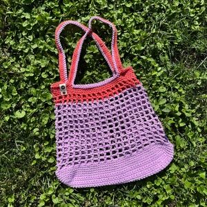 Handmade Crochet Pink and Purple Market Bag